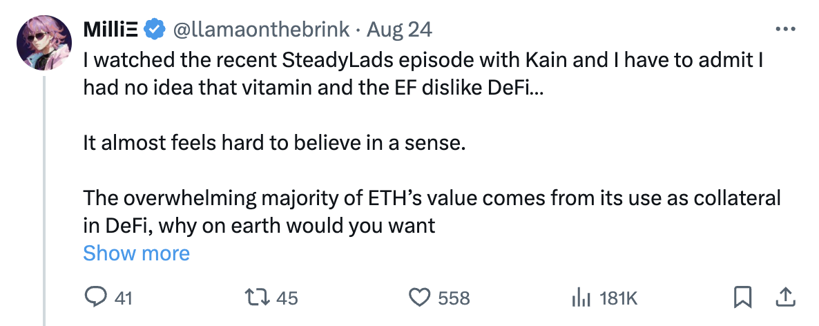 Vitalik Buterin responds to criticism that Ethereum ‘doesn’t care’ about DeFi