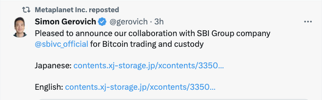 Japanese Bitcoin investor Metaplanet works with Ripple’s partner SBI